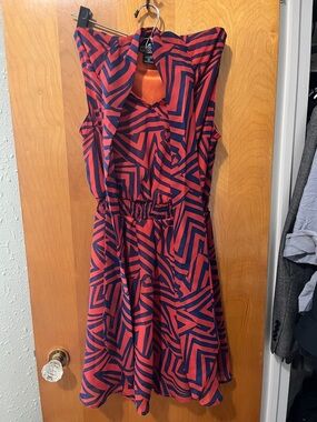 Angie Orange and Navy Geometric Dress